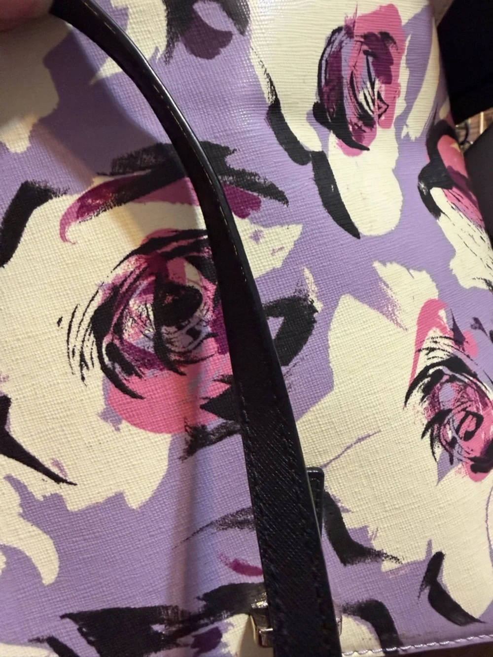 Kate Spade Floral Tote Cream Purple Leather Shoulder Bag Large Chic
